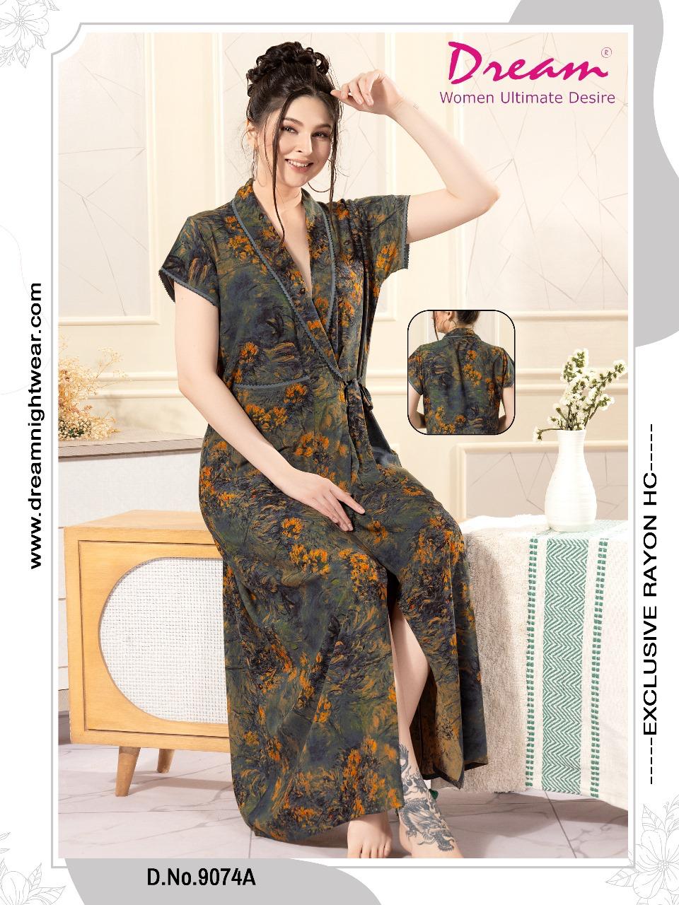 Rayon Rope / House Coat Self Design Printed With Half Sleeves Pocket In Front