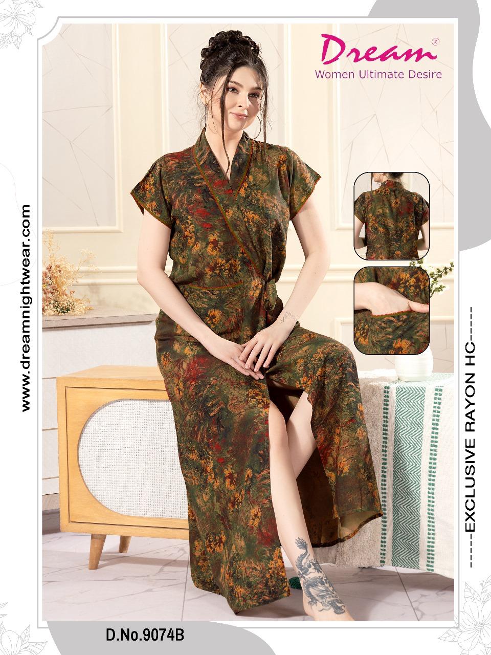 Rayon Rope / House Coat Self Design Printed With Half Sleeves Pocket In Front