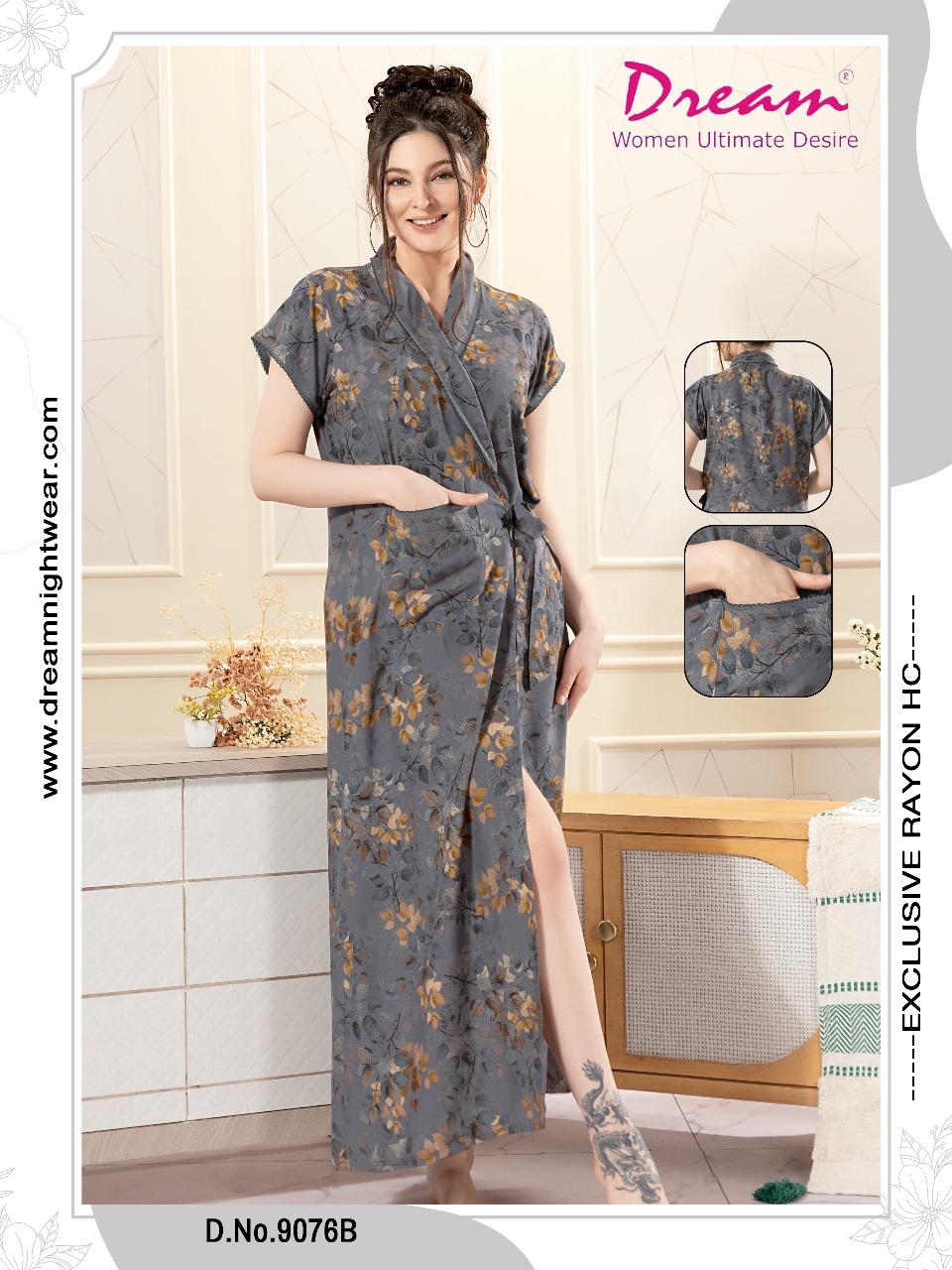 Rayon Rope / House Coat Self Design Printed With Half Sleeves Pocket In Front