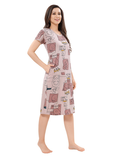 Women's Premium Hosiery Knee-length Short Nighty