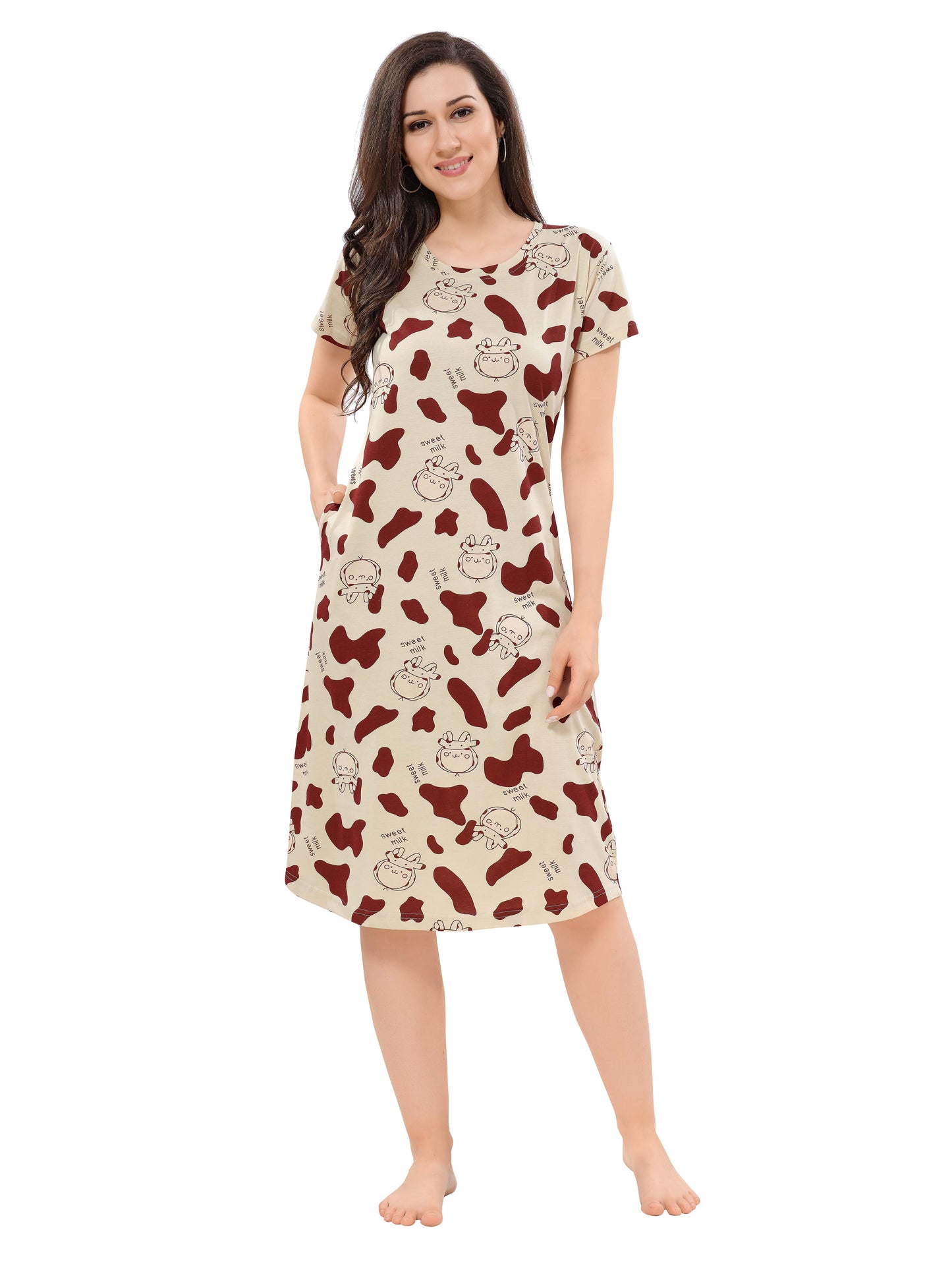 Women's Premium Hosiery Knee-length Short Nighty