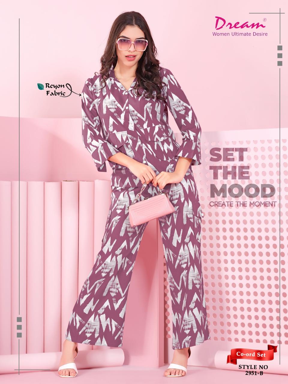 Premium Printed Rayon Long Sleeves Cord Set For Women