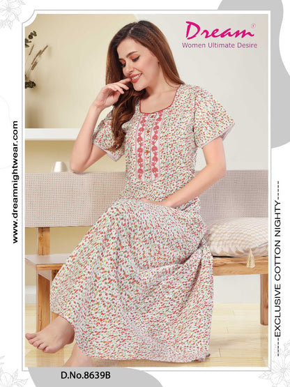 Floral Print Short Sleeve Round Neck Nightgown With Side Pocket