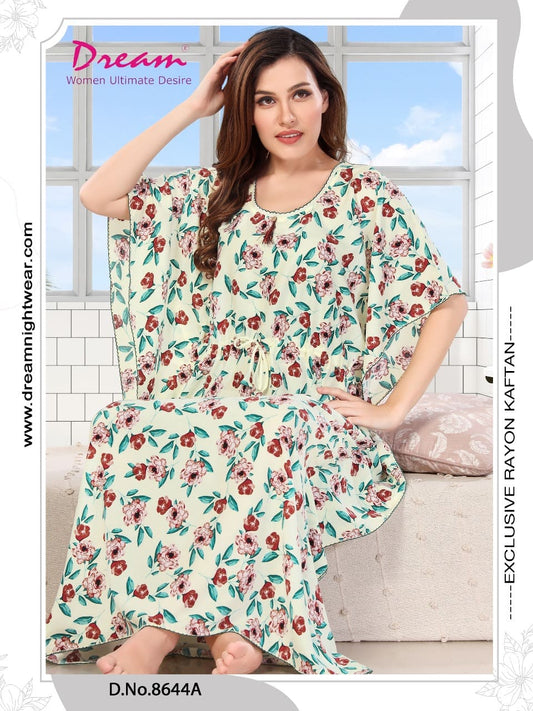 Digital Flower Print Rayon Short Sleeves Kaftan With Pockets