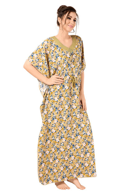 Floral Print Short Sleeve V Neck Rayon Kaftan