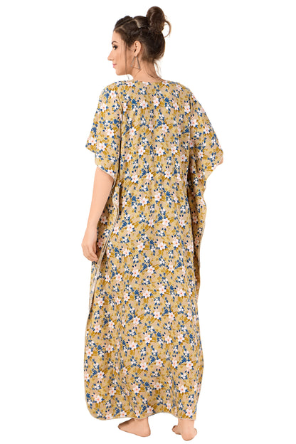 Floral Print Short Sleeve V Neck Rayon Kaftan