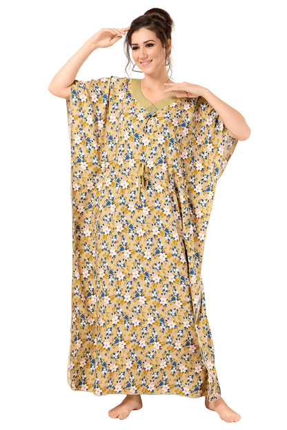 Floral Print Short Sleeve V Neck Rayon Kaftan