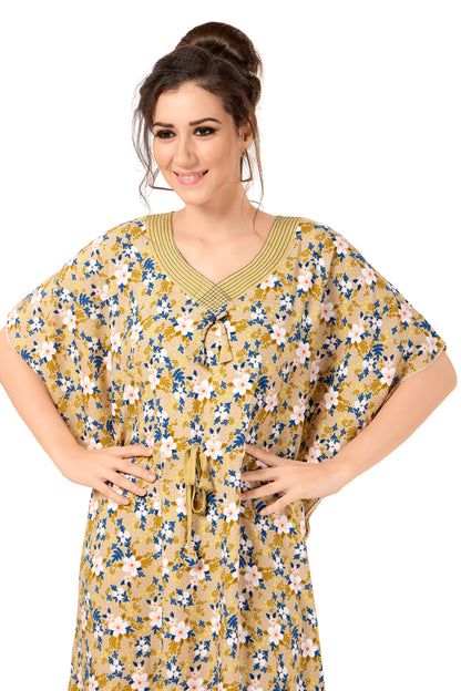 Floral Print Short Sleeve V Neck Rayon Kaftan