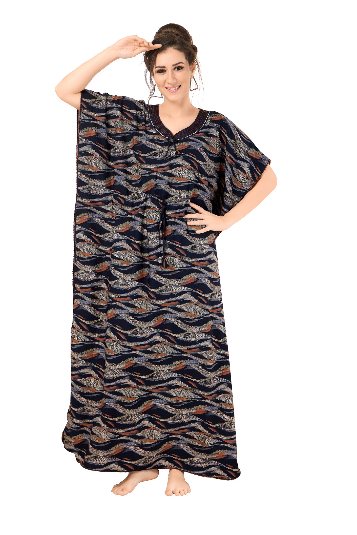 Printed Short Sleeve U Neck Rayon Kaftan