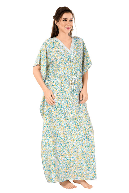 Dotted Print Short Sleeve V Neck Rayon Kaftan