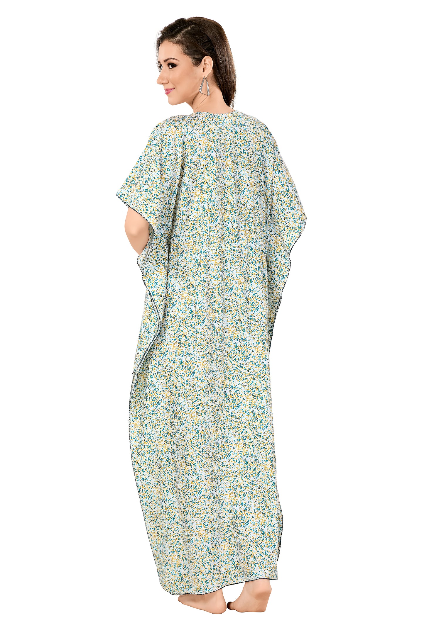 Dotted Print Short Sleeve V Neck Rayon Kaftan