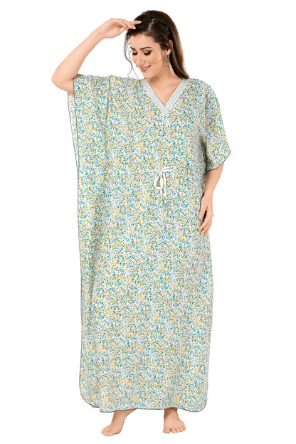 Dotted Print Short Sleeve V Neck Rayon Kaftan