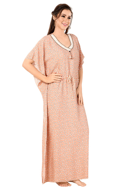 Dotted Print Short Sleeve U Neck Rayon Kaftan