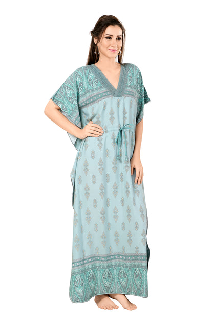 Floral Print Short Sleeve V Neck Rayon Kaftan