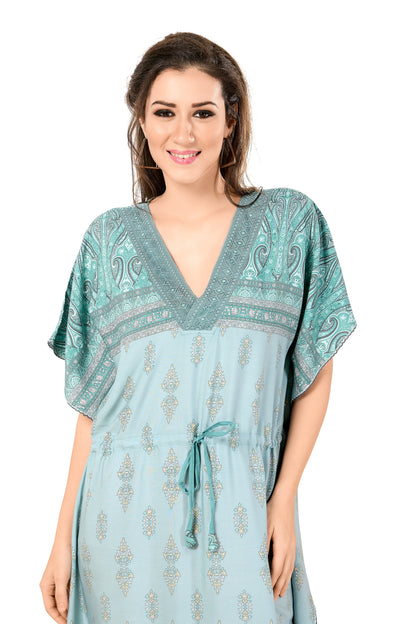 Floral Print Short Sleeve V Neck Rayon Kaftan