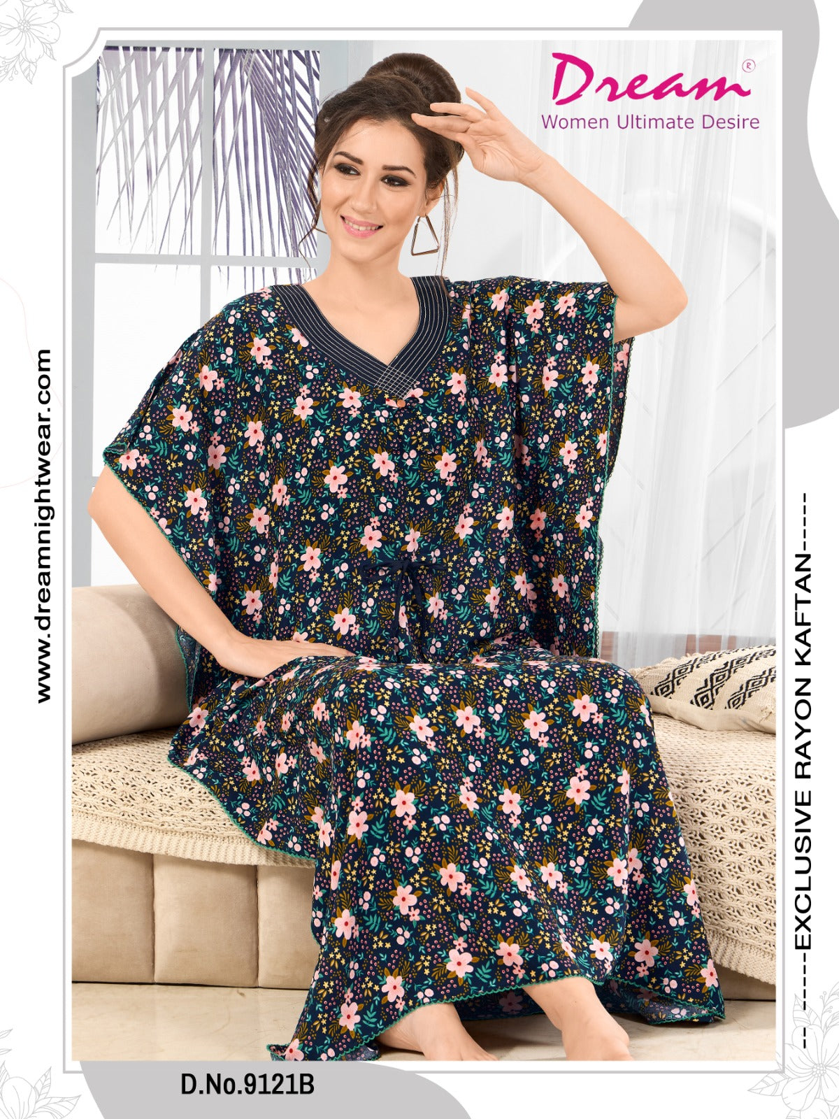 Floral Print Short Sleeve V Neck Rayon Kaftan