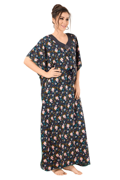 Floral Print Short Sleeve V Neck Rayon Kaftan