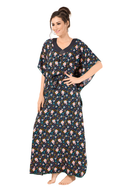 Floral Print Short Sleeve V Neck Rayon Kaftan