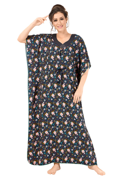 Floral Print Short Sleeve V Neck Rayon Kaftan