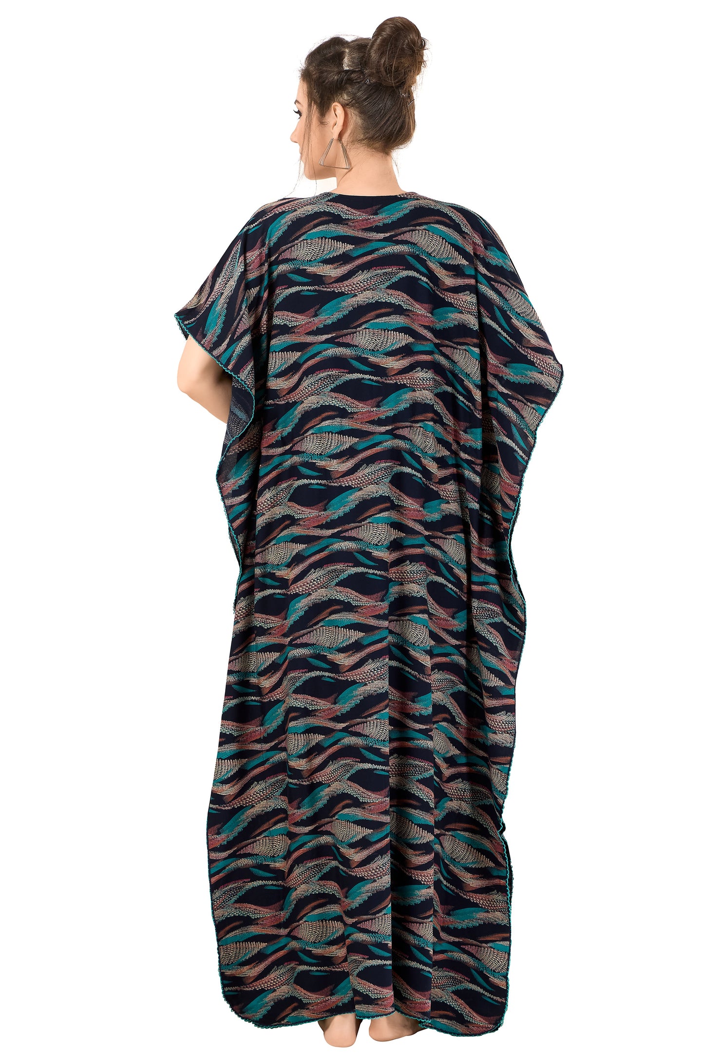 Printed Short Sleeve U Neck Rayon Kaftan