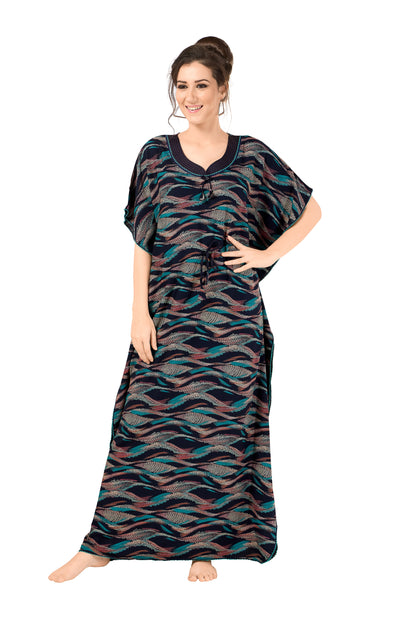 Printed Short Sleeve U Neck Rayon Kaftan