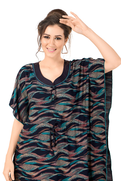 Printed Short Sleeve U Neck Rayon Kaftan