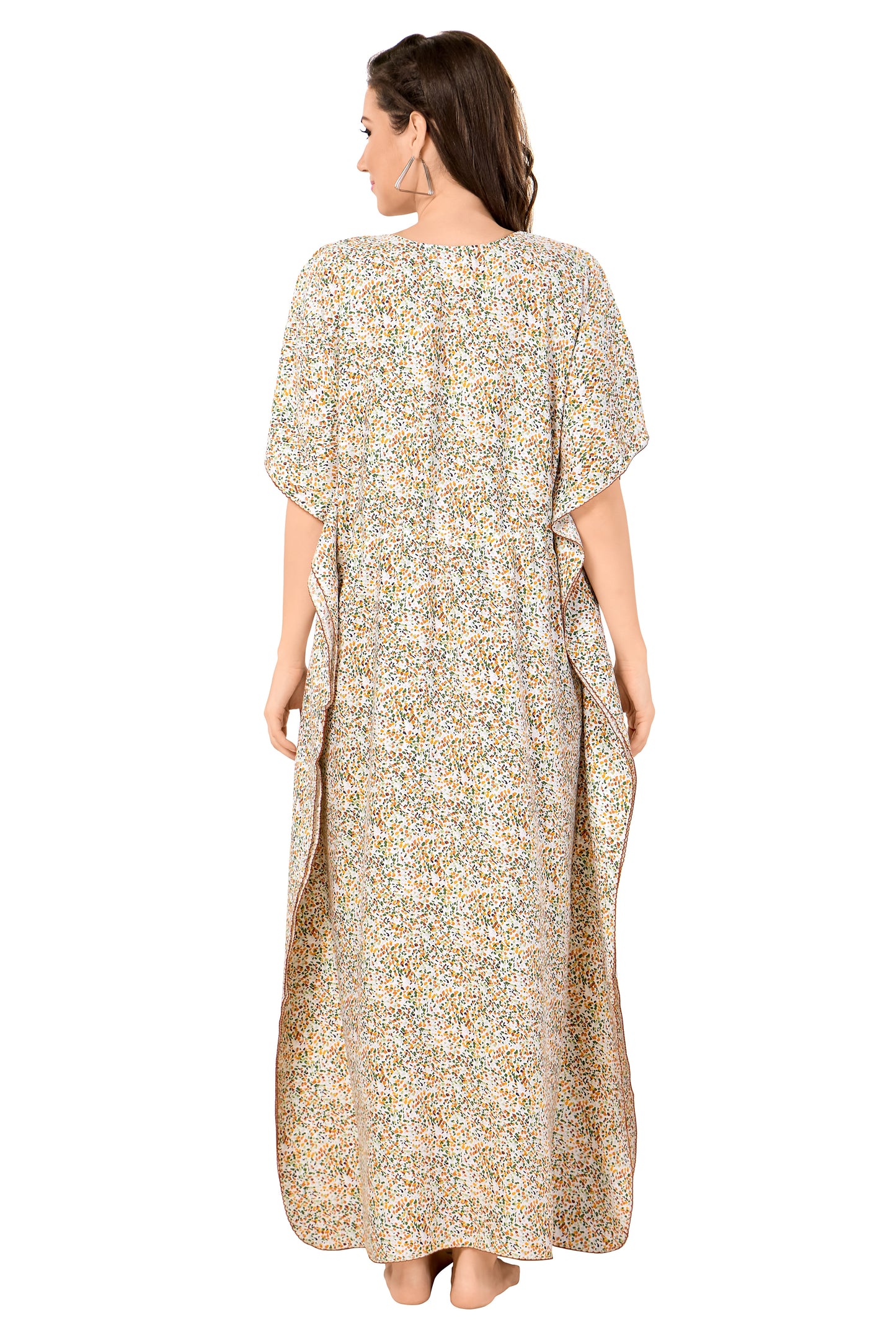 Dotted Print Short Sleeve V Neck Rayon Kaftan