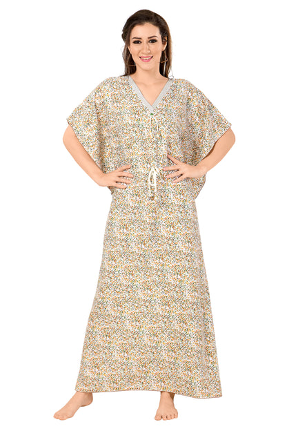 Dotted Print Short Sleeve V Neck Rayon Kaftan