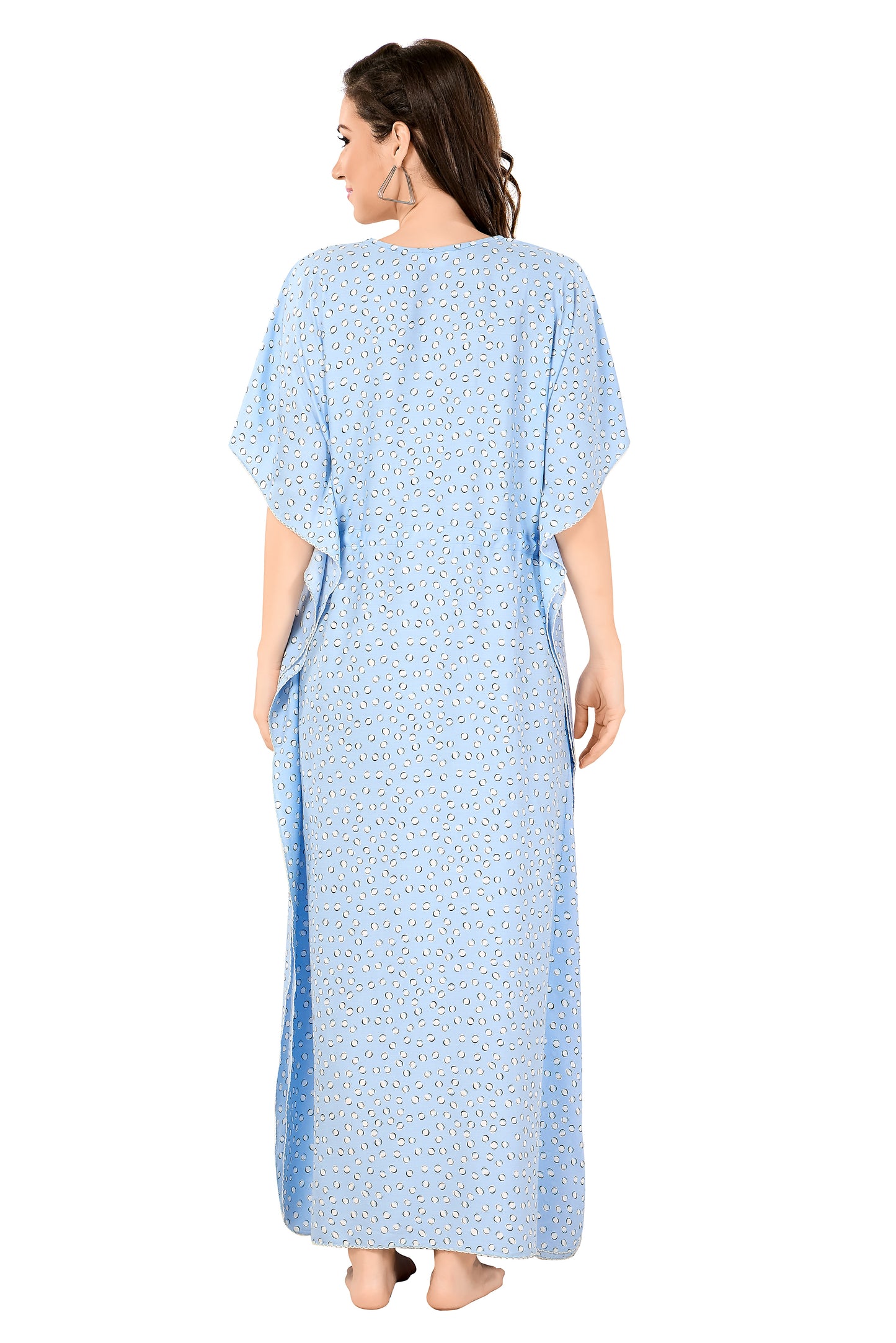 Dotted Print Short Sleeve U Neck Rayon Kaftan