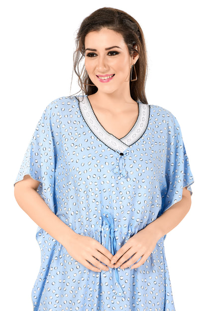 Dotted Print Short Sleeve U Neck Rayon Kaftan