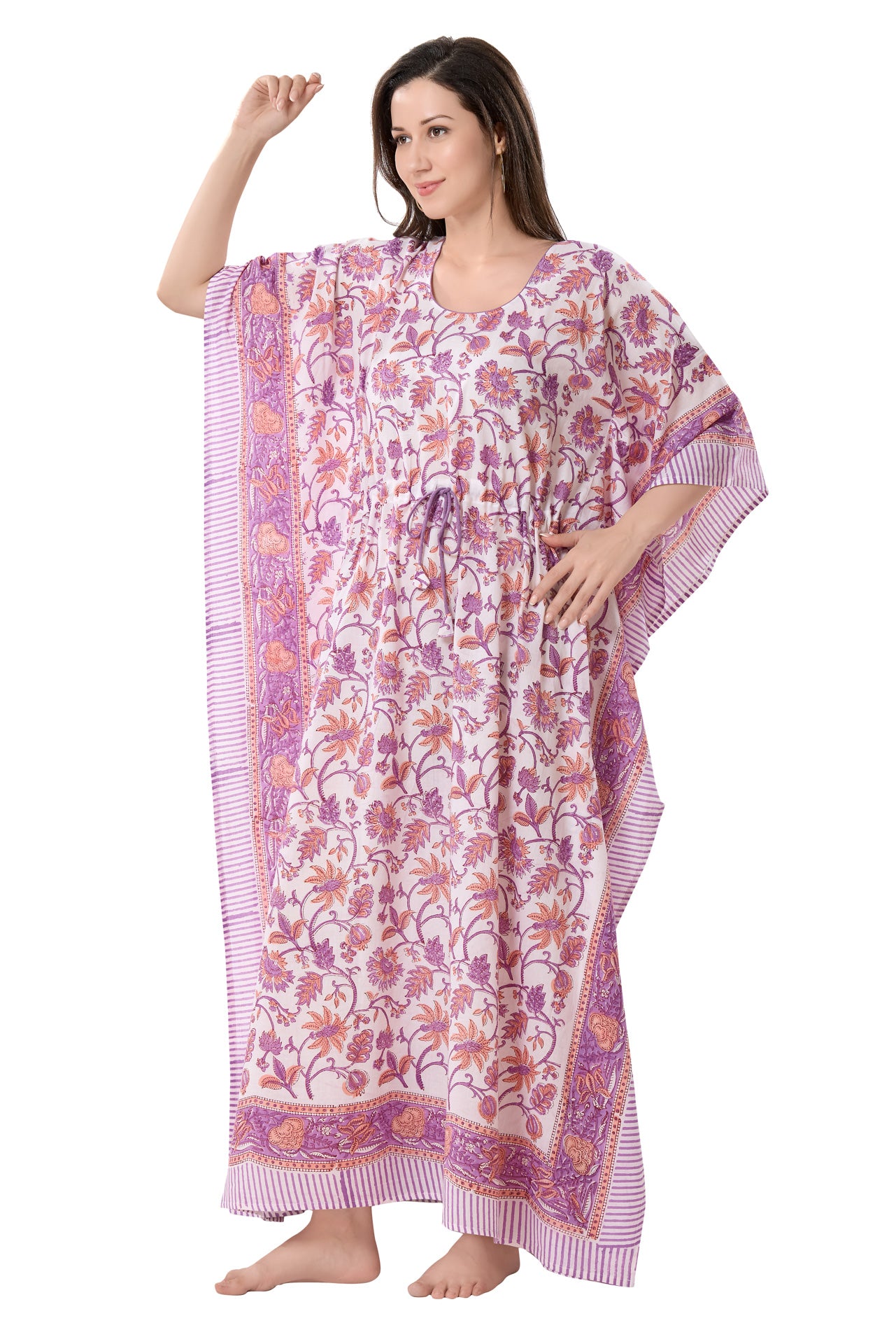 Women's Block Print Cambric Cotton Kaftan