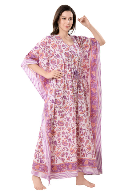 Women's Block Print Cambric Cotton Kaftan