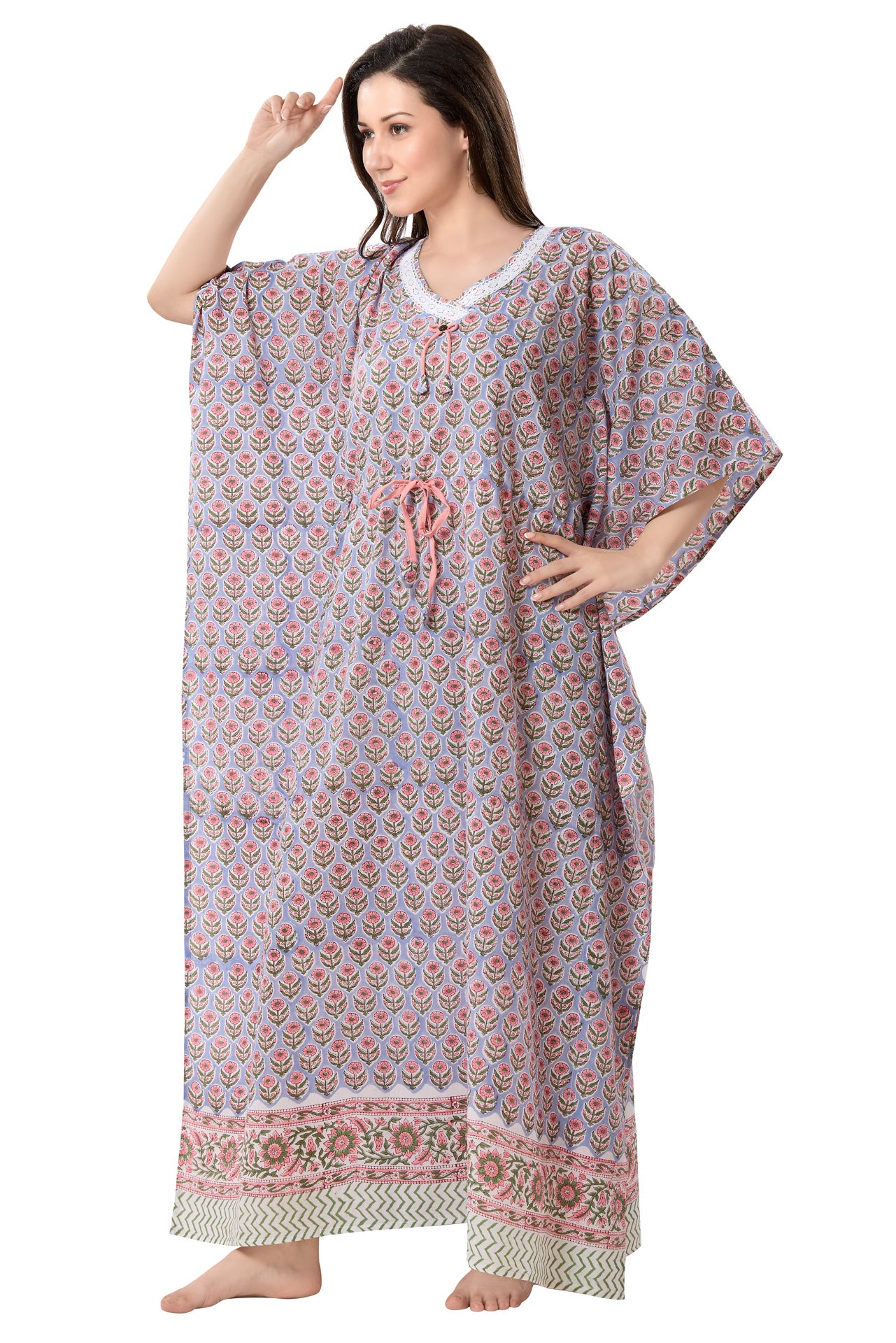 Women's Block Print Cambric Cotton Kaftan