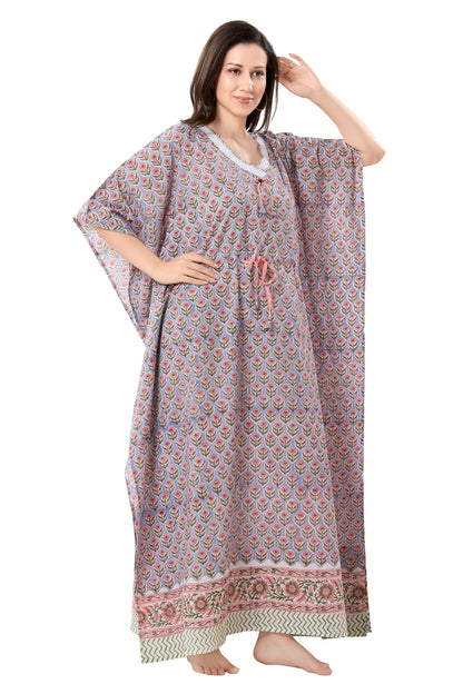 Women's Block Print Cambric Cotton Kaftan