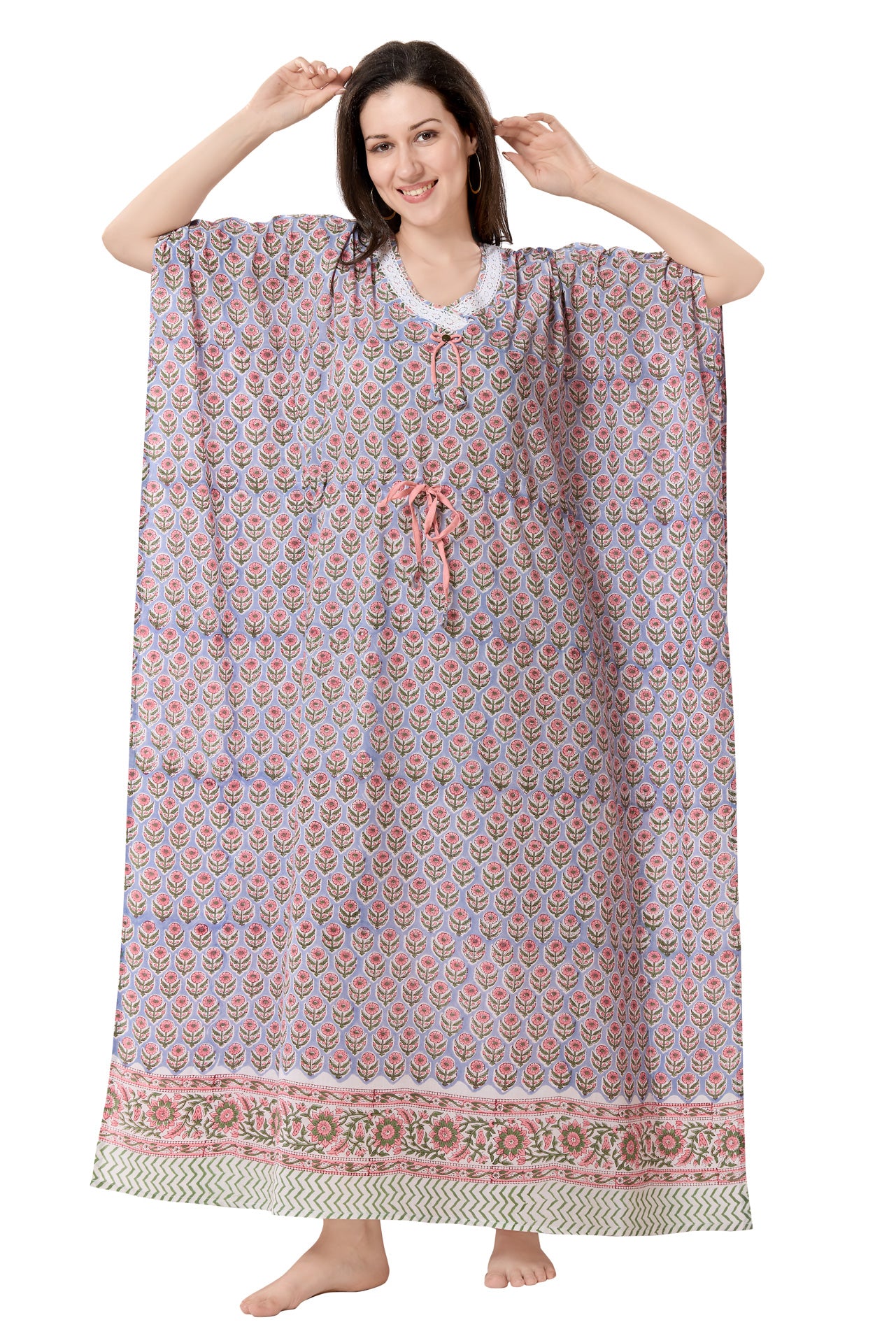 Women's Block Print Cambric Cotton Kaftan