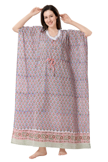 Women's Block Print Cambric Cotton Kaftan