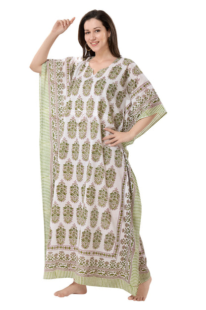 Women's Block Print Cambric Cotton Kaftan