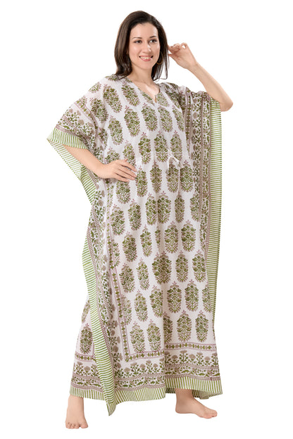 Women's Block Print Cambric Cotton Kaftan