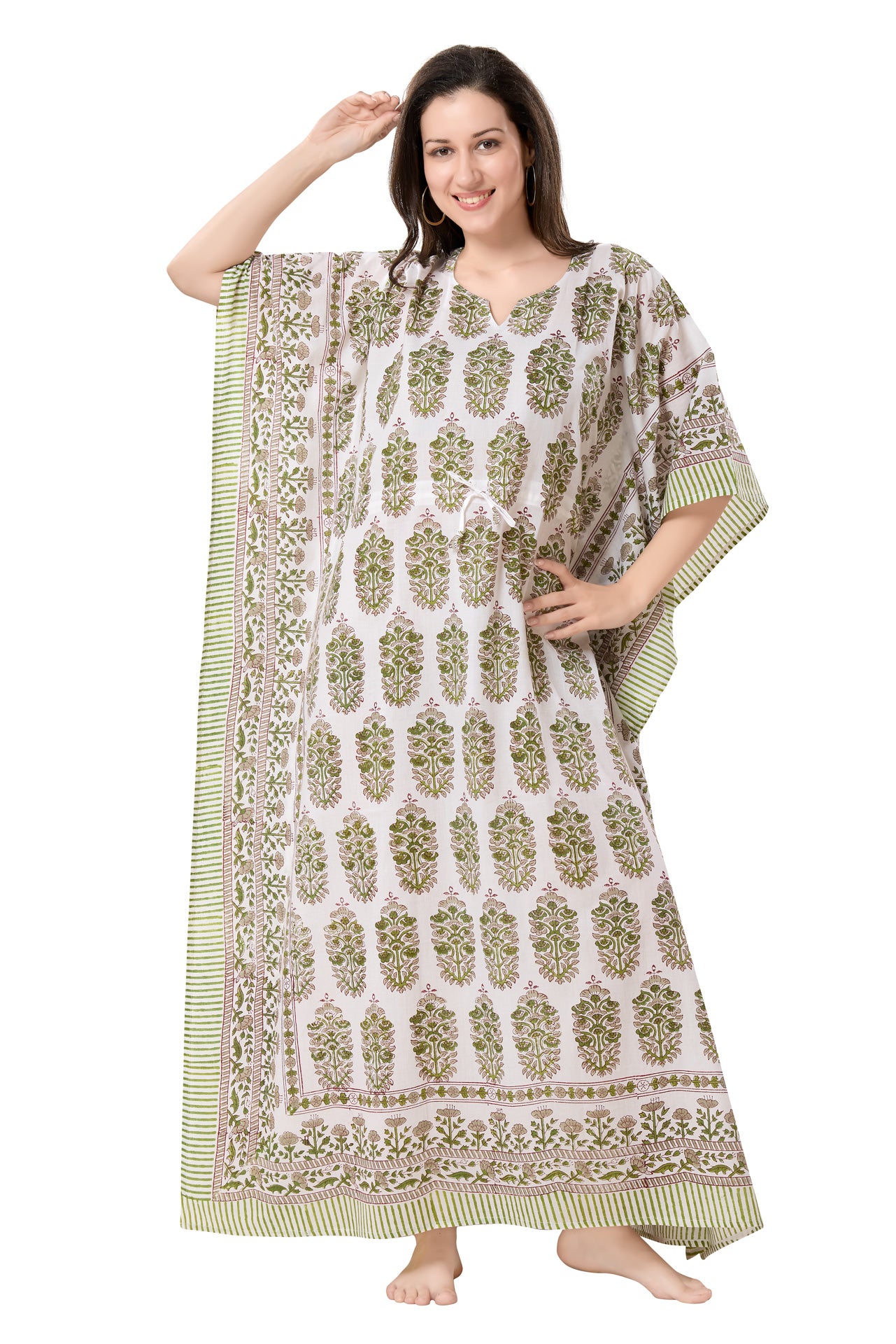 Women's Block Print Cambric Cotton Kaftan