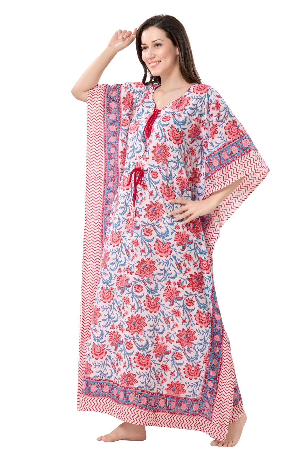 Women's Block Print Cambric Cotton Kaftan