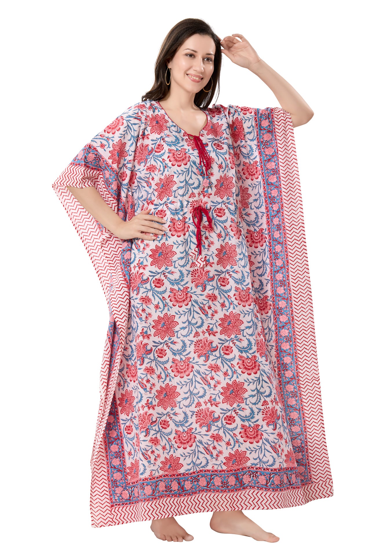 Women's Block Print Cambric Cotton Kaftan