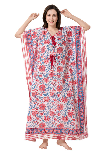 Women's Block Print Cambric Cotton Kaftan