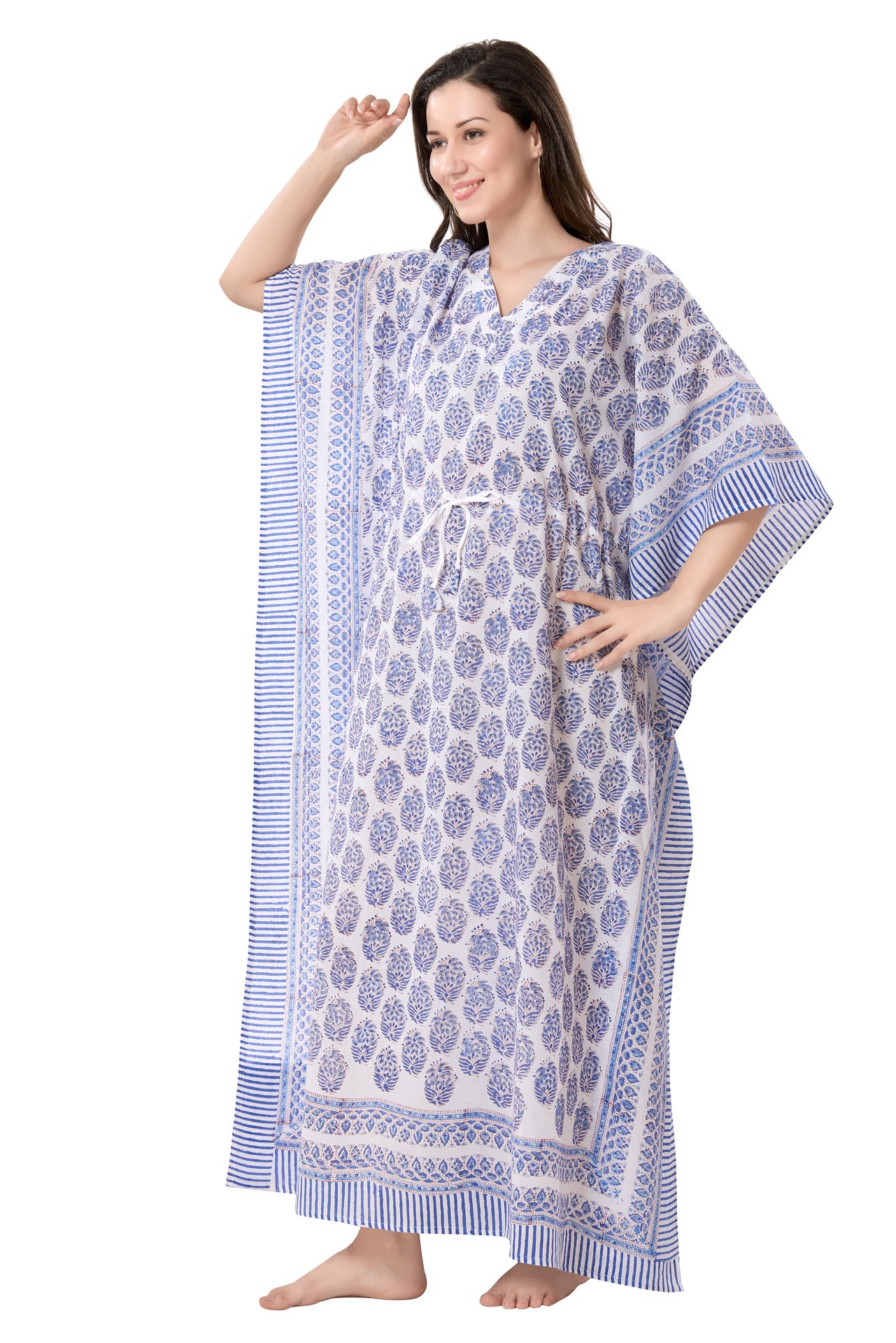 Women's Block Print Cambric Cotton Kaftan