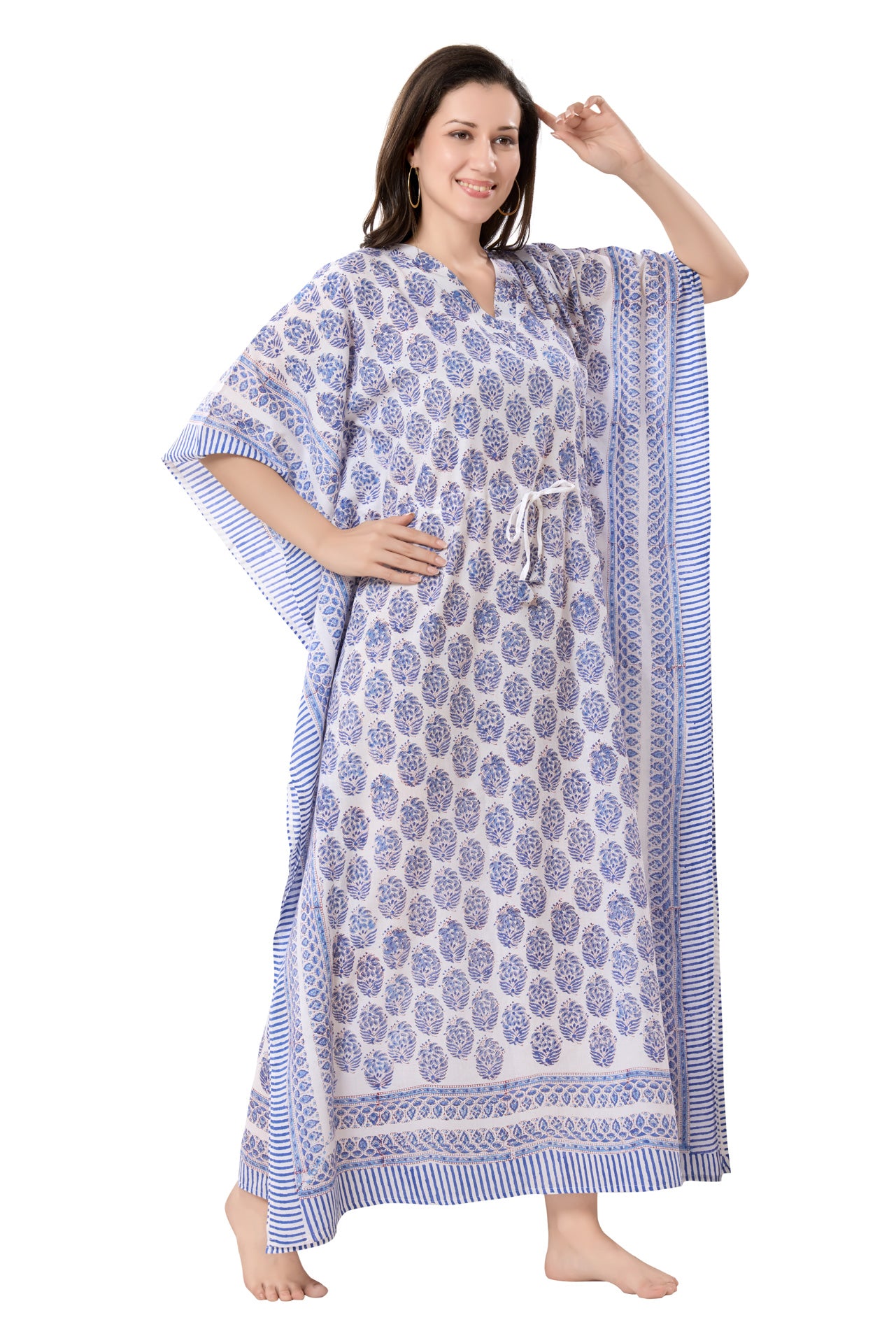 Women's Block Print Cambric Cotton Kaftan