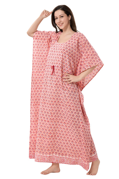 Women's Block Print Cambric Cotton Kaftan