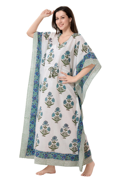 Women's Block Print Cambric Cotton Kaftan