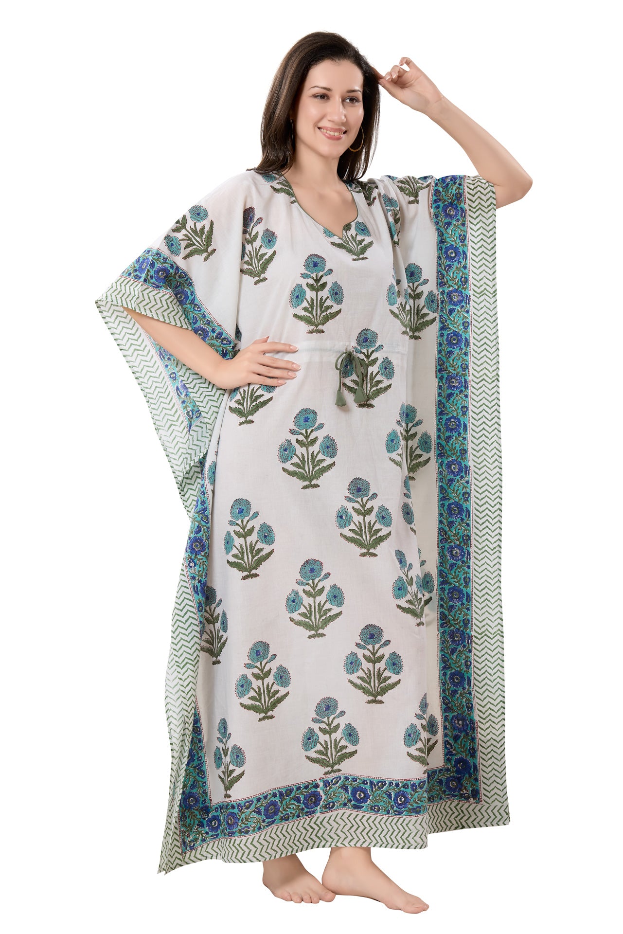 Women's Block Print Cambric Cotton Kaftan