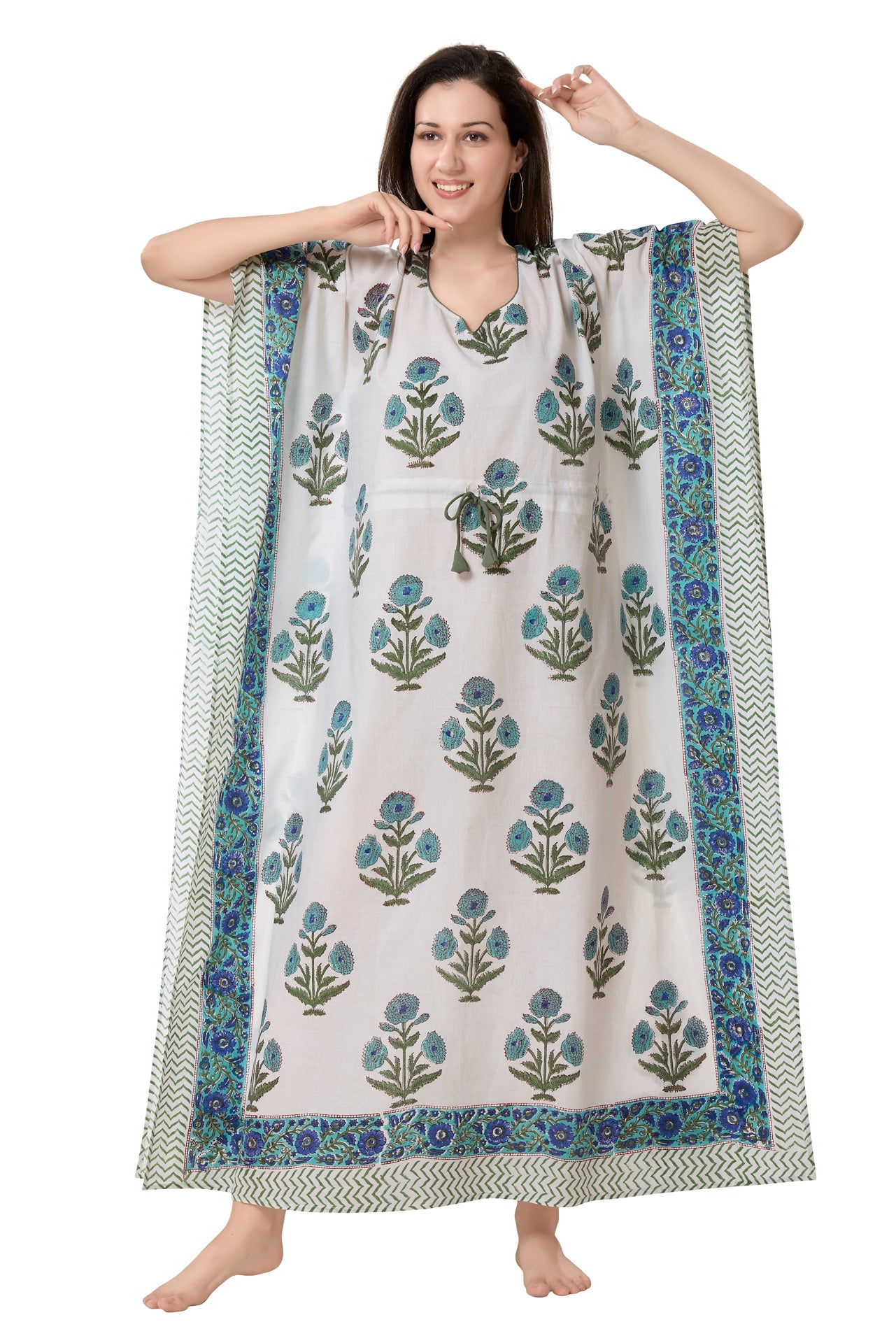Women's Block Print Cambric Cotton Kaftan