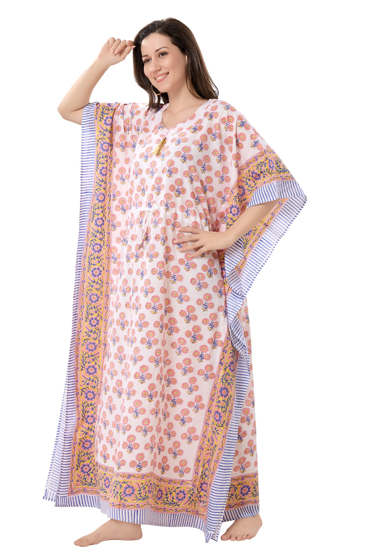Women's Hand Block Print Cambric Cotton Kaftan