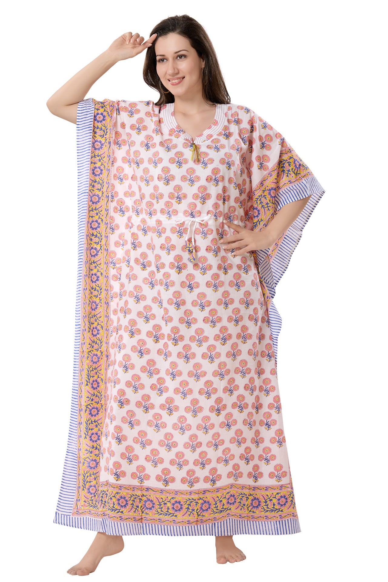 Women's Hand Block Print Cambric Cotton Kaftan